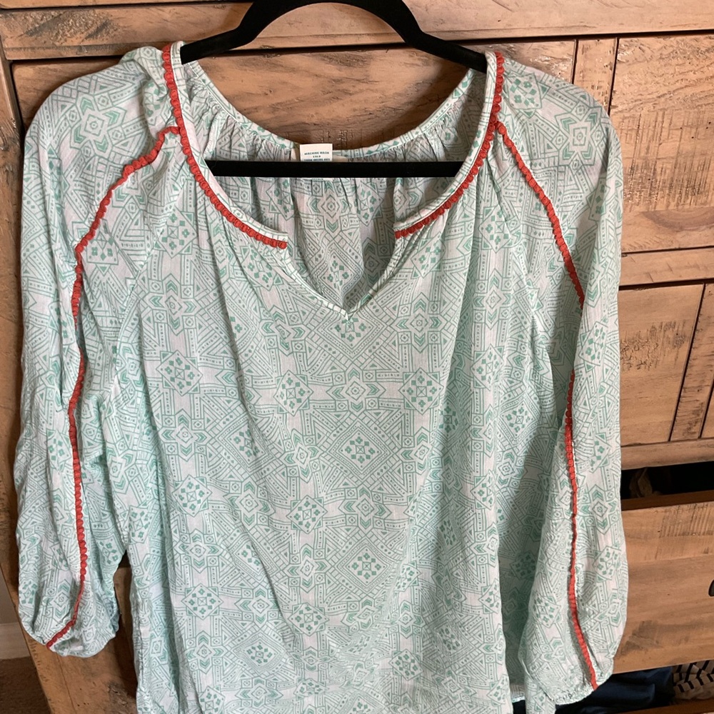Sundance Mint Green and Coral Patterned Top
